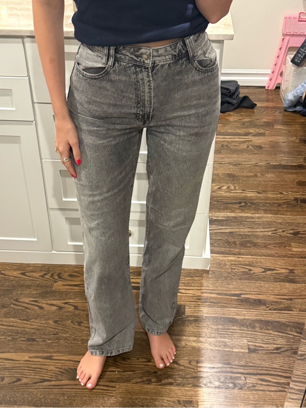 Zara Gray Straight-Leg Jeans